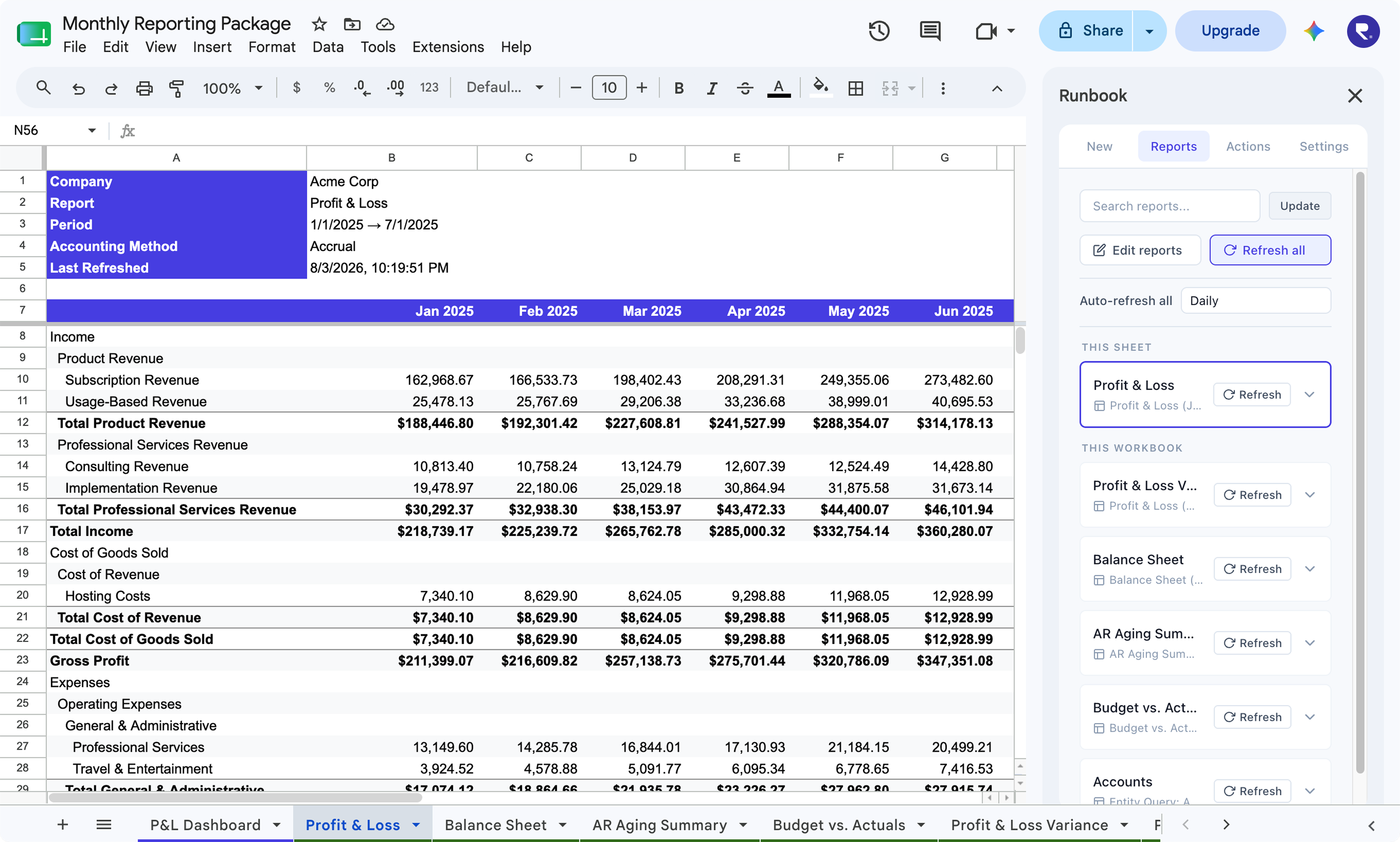 Runbook reporting in Google Sheets